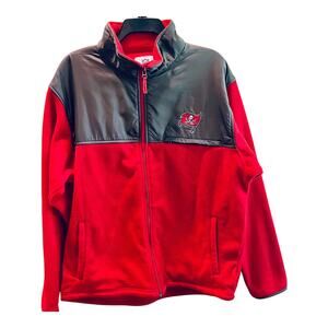 Men’s NFL Size Large Tampa Bay Bucs Jacket.  Red and Pewter. NFL & Bucs Logos